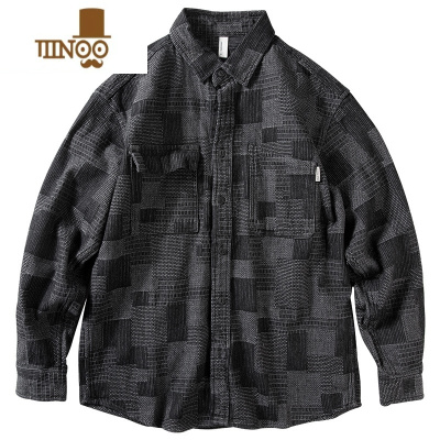 YANXU衬衫男长袖宽松复古ins潮牌上衣格子设计感小众痞帅牛仔外套