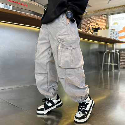 男童裤子春秋款新款痞帅风中大童秋季炸街男孩秋装儿童工装裤
