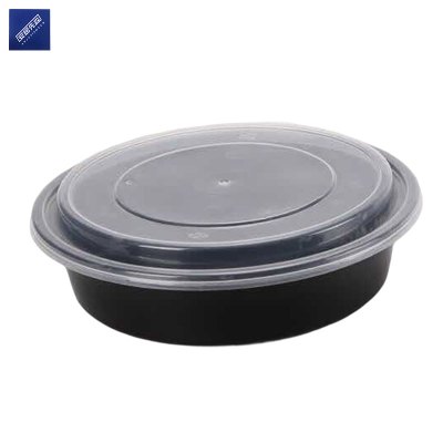 安居先森美式加厚带盖黑色单格圆餐盒150套/箱 500ml(箱)