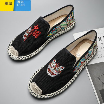 聚范帆布男鞋夏季2024新款男士亚麻老北京一脚蹬黑色布鞋软底休闲潮鞋