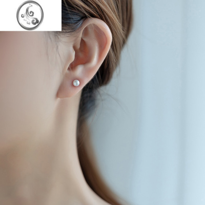 JiMi珍珠耳钉女925银银冷淡风简约女小巧防过敏耳夹无耳洞精致