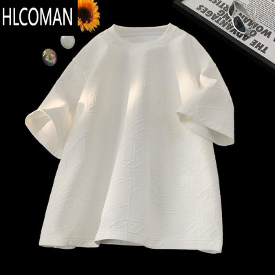 HLCOMAN戴登堡旗舰店夏季潮胖子短袖T恤男大码加肥加大宽松提花体恤