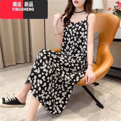 YIBUSHENG2024新款韩版吊带小雏菊碎花连衣裙女宽松大码长款气质小裙子
