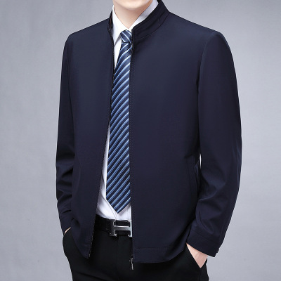 爸爸装立领夹克拉链衫男春秋季新款中年男士商务休闲色外套