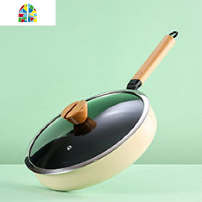 生活原本牛排平底锅不粘煎锅家用烙饼锅煎蛋锅电磁炉通适用 FENGHOU 珐琅绿色-白立盖送木铲