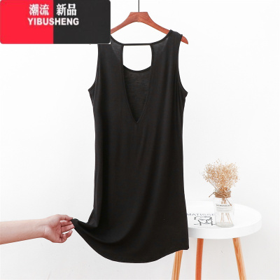 YIBUSHENG新款莫代尔美背连衣裙女薄款纯色无袖背心裙韩版外穿百搭a字裙