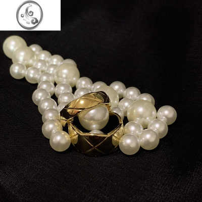 JiMi734高保色真空电镀真金欧美网红新款菱格纹小香风珍珠钛钢戒指女