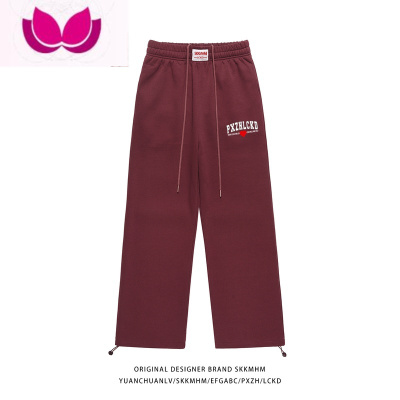 七斓PXZH 美式复古休闲裤男直筒运动裤宽松抽绳束脚加绒阔腿卫裤