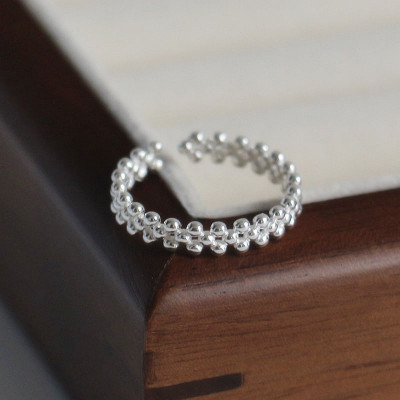 S925纯银多层珠子开口戒指素银简约个性韩系饰品指环森系学生饰品送女朋友老婆情人节七夕生日礼物