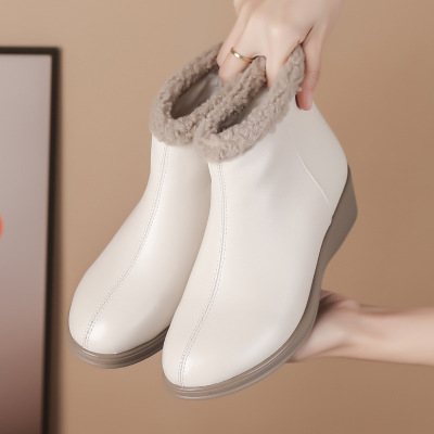 头层牛皮保暖短靴女厚底靴冬季新款女靴加绒软底毛毛靴小棉靴