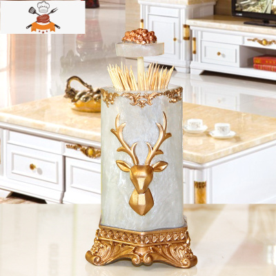 网红牙签盒北欧ins轻奢客厅家用创意自动牙签筒按压式棉签收纳盒 敬平 时尚鹿珍珠白牙签盒