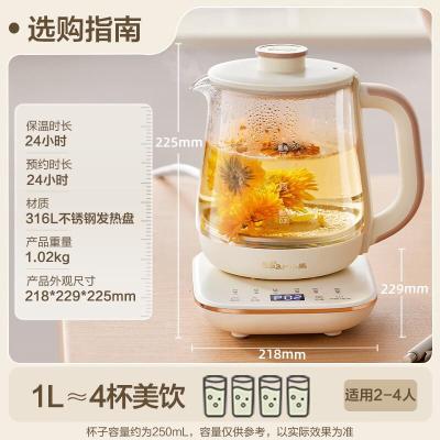 小熊(Bear)小气泡养生壶 办公室烧水壶 降噪防糊 1升迷你玻璃花茶壶 YSH-L10P1