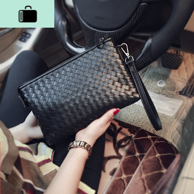 潮流新款韩版男士时尚手包手工编织潮男包女信封手拿包手抓包小包NEW LAKE 黑色男士手拿包