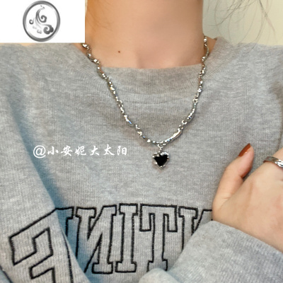 JiMi 黑色爱心锆石项链女ins小众设计轻奢简约气质锁骨链