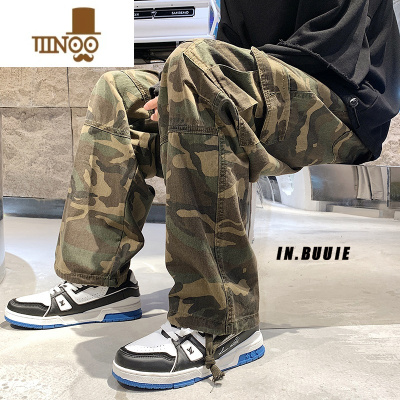 YANXU美式oldschool裤子高街ins潮日系迷彩工装裤男hiphop束脚休闲长裤