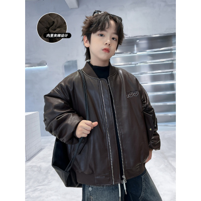 男童皮衣冬季潮酷机车棒球加厚棉服新款儿童男孩秋冬夹棉外套