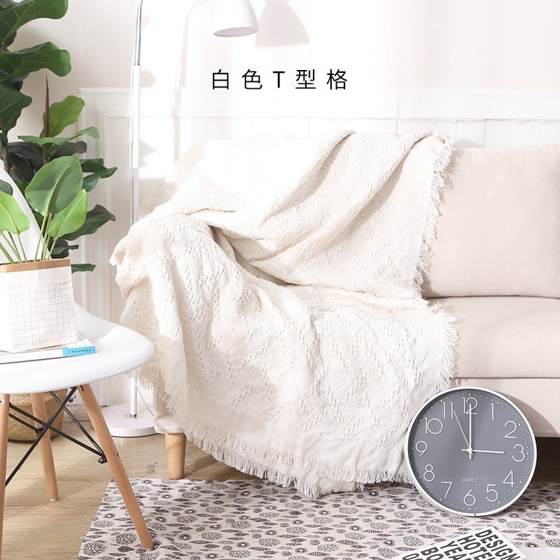 家柏饰(CORATED)沙发巾全盖布北欧沙发垫套毯冬季加厚弹力通用懒人沙发罩 白色T型格 230*340