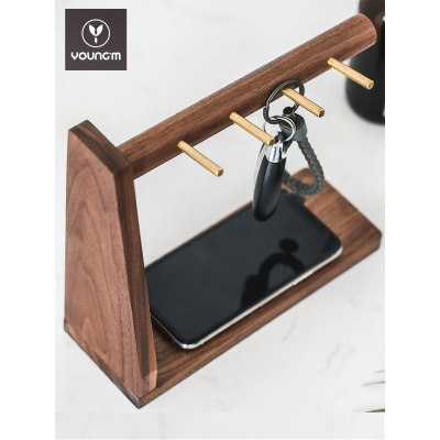 美帮汇实木铜钥匙挂钩玄关口创意挂钥匙架进桌面收纳置物架摆件