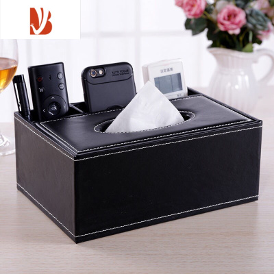 三维工匠纸巾盒客厅摆件轻奢创意遥控器收纳多办公室茶几抽纸盒子 皮革黑皮纹车线后三格印logo推荐