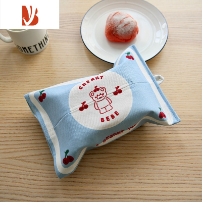 三维工匠ins抽纸盒韩式卡通樱桃熊纸巾盒纸巾套创意抽纸套椅背挂式纸巾袋 居家款-樱桃蓝