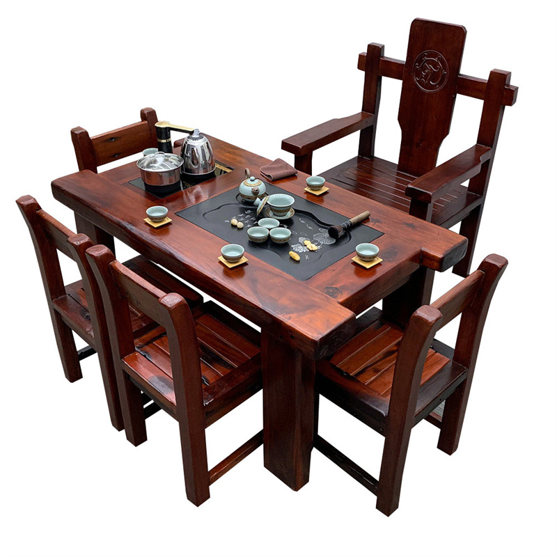 戴劲 茶台老船木茶桌椅组合中式家具功夫小茶几茶艺茶具套装一体1.35米