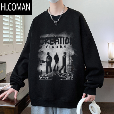 HLCOMAN美式复古潮牌卫衣男嘻哈痞帅长袖t恤青少年学生宽松上衣服