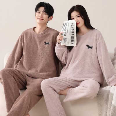 情侣睡衣女款春秋冬季珊瑚绒加厚加绒保暖一男士一女士家居服套装