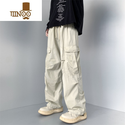 YANXU工装裤子男美式潮流设计感直筒长裤大口袋宽松复古阔腿裤2023新款