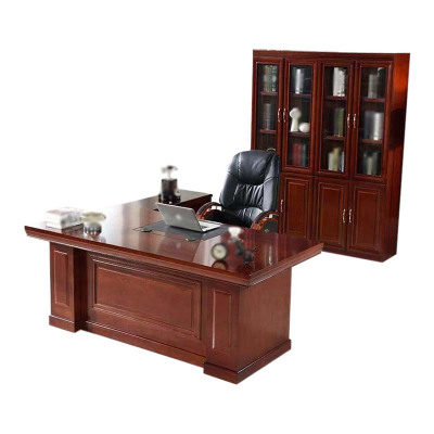 豪利特老板桌大班台总裁桌椅组合贴实木皮办公桌简约单人主管经理桌2.2米整套+椅子+六门书柜