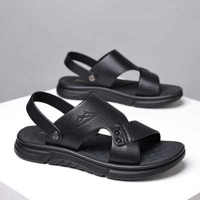 凉鞋男士2025新款夏季休闲真皮男式凉拖头层牛皮沙滩男鞋
