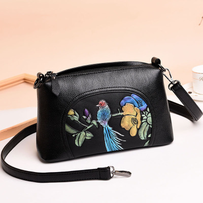民族风女包包2022新款印花花卉国风中年女士单肩小包双拉链斜挎包