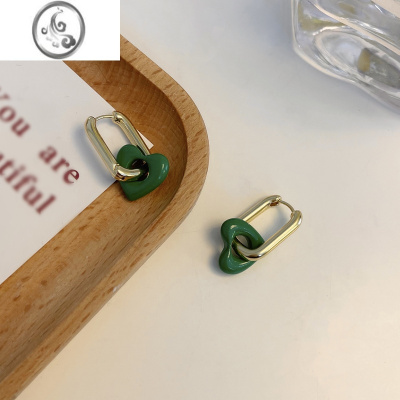 JiMi气质港风爱心型绿色耳环女复古个性耳扣ins2022年新款潮早春耳饰