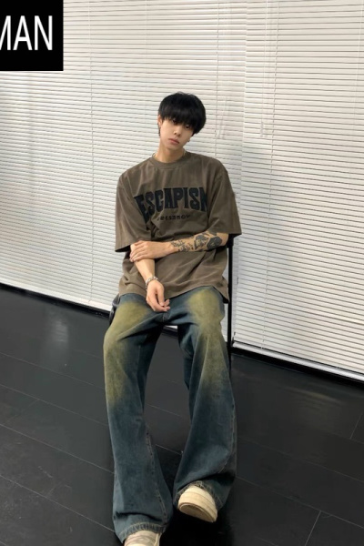 HLCOMAN美系街头潮流字母印花短袖T恤男夏季宽松230g小领口半袖