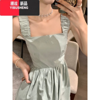 YIBUSHENG背带连衣裙女季2024新款韩系chic中长款收腰显瘦褶皱气质A字裙