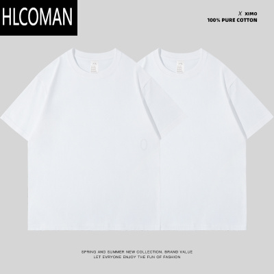 HLCOMAN白色短袖T恤男士2025新款圆领长袖上衣夏宽松内搭打底衫