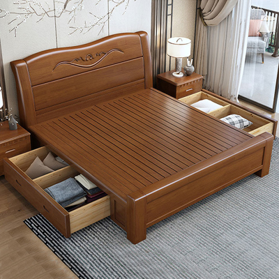 臻远 ZY-SMC-120 现代简约实木床双人床 1.5米抽屉高箱
