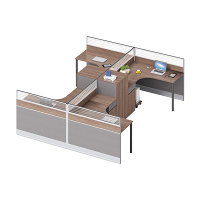 科朔 办公桌职员桌 员工桌 板式屏风桌 带小柜 四人位 KS-06L3023