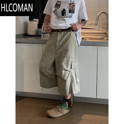 HLCOMAN特大码300斤多口袋短裤男女夏季宽松直筒休闲阔腿工装七分过膝裤2