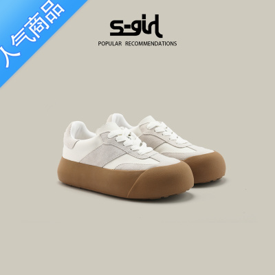 SUNTEKRL 白敬亭同款蓬蓬鞋复古低帮休闲板鞋女德训鞋面包厚底小白鞋