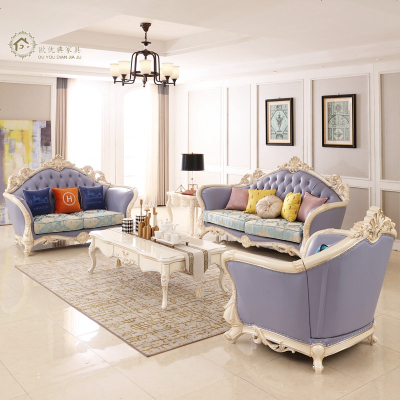 欧式沙发客厅实木组合 法式田园浪漫花样板房拆装别墅温馨皮艺