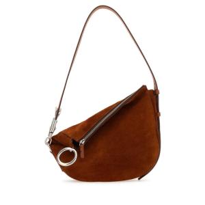 博柏利(BURBERRY)意大利工艺女款真皮拼接手提斜挎包棕色商务通勤 棕色