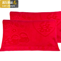 红枕巾棉一对结婚红枕头巾大红色加厚纱布红枕巾情侣大红枕套 三维工匠