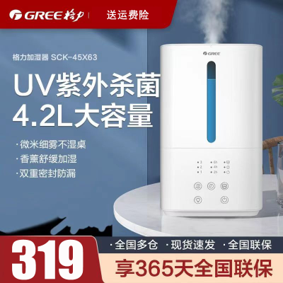 格力(GREE)加湿器 SCK-45X63 除菌卧室孕妇婴儿上加水双重防漏轻音低噪三档调节小型家用空气香薰大雾量 白色