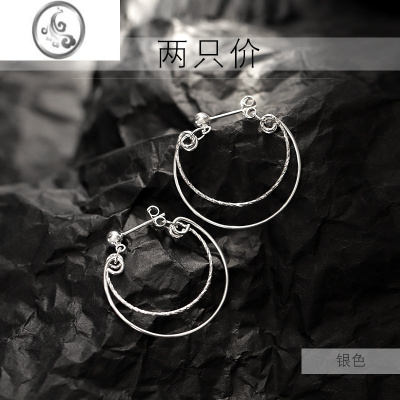 JiMi[]925银银复古双层耳圈2023年新款潮小众设计夏耳环耳扣女