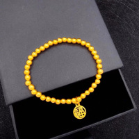 仿真越南沙金手串国潮福牌吊坠磨砂转运珠镀金手链女串珠弹力手链送女朋友老婆情人节七夕生日礼物