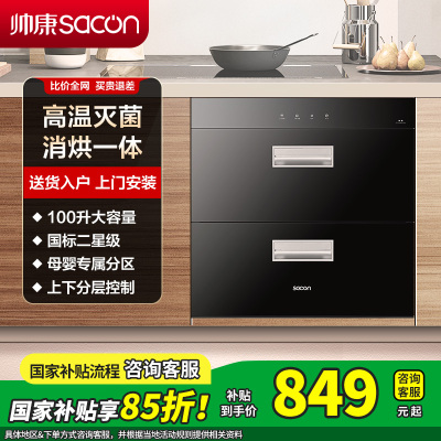 [国补15%]帅康(sacon)DS1消毒柜嵌入式家用消毒碗柜二星级100升大容量小型臭氧紫外线红外线碗筷餐具茶具消毒柜
