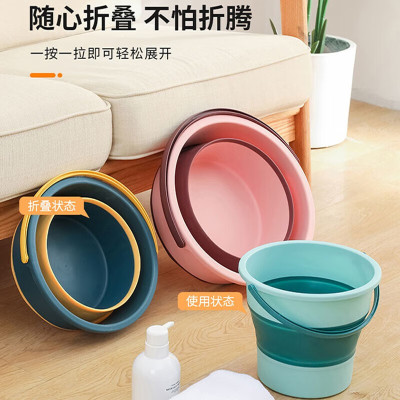 ZKHE折叠桶水桶车载户外钓鱼桶洗澡泡脚盆大小号旅行洗车桶家用宿舍 折叠款-小号[深蓝5L]可装10斤