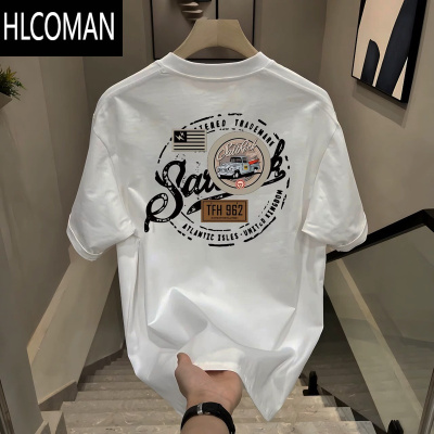 HLCOMAN白色短袖T恤男2025夏季新款美式青少年体恤衫