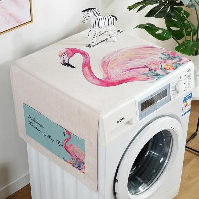 北欧风格滚筒洗衣机罩盖布单开双开冰箱盖巾防尘罩棉麻布艺 火烈鸟 双开门冰箱盖巾(70*170cm)