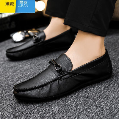 聚范男鞋2024新款夏季驾车豆豆鞋韩版潮流百搭懒人一脚蹬英伦休闲皮鞋